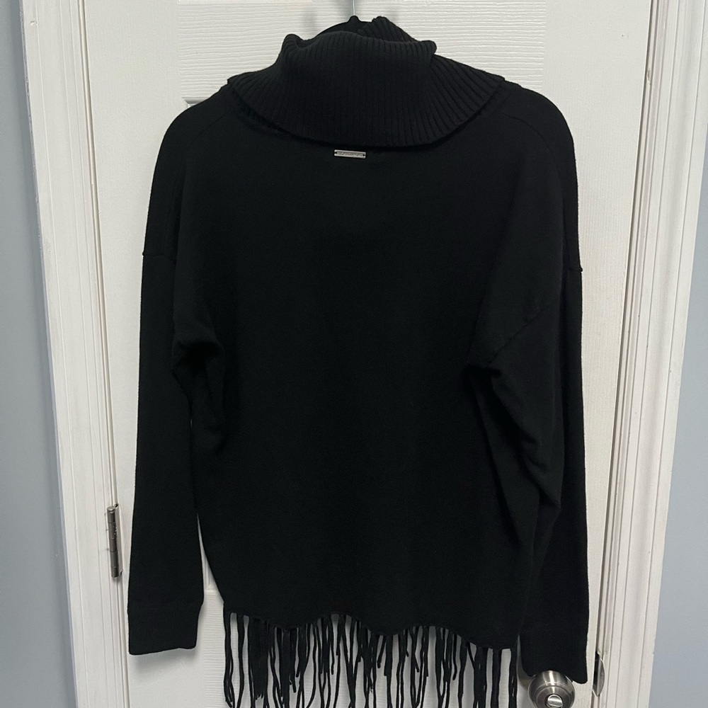 Michael Kors black fringe cowl turtle neck sweater Women’s Medium Cotton Blend - Picture 11 of 13